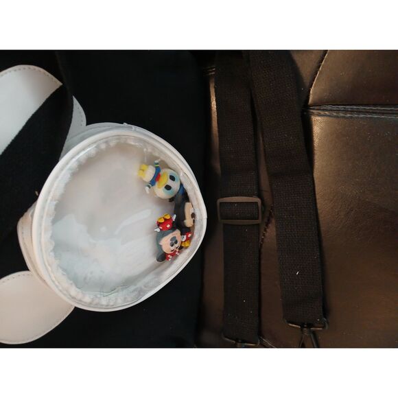 Black Bag White Mickey Head Clear Pocket Includes Mickey Minnie & Donald Figures - Picture 11 of 13
